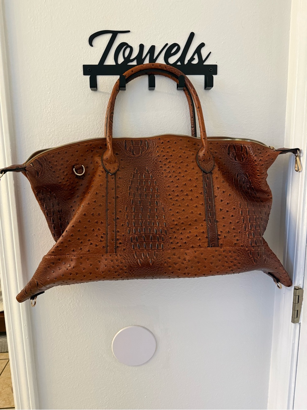 Textured Cognac Travel Tote Bag